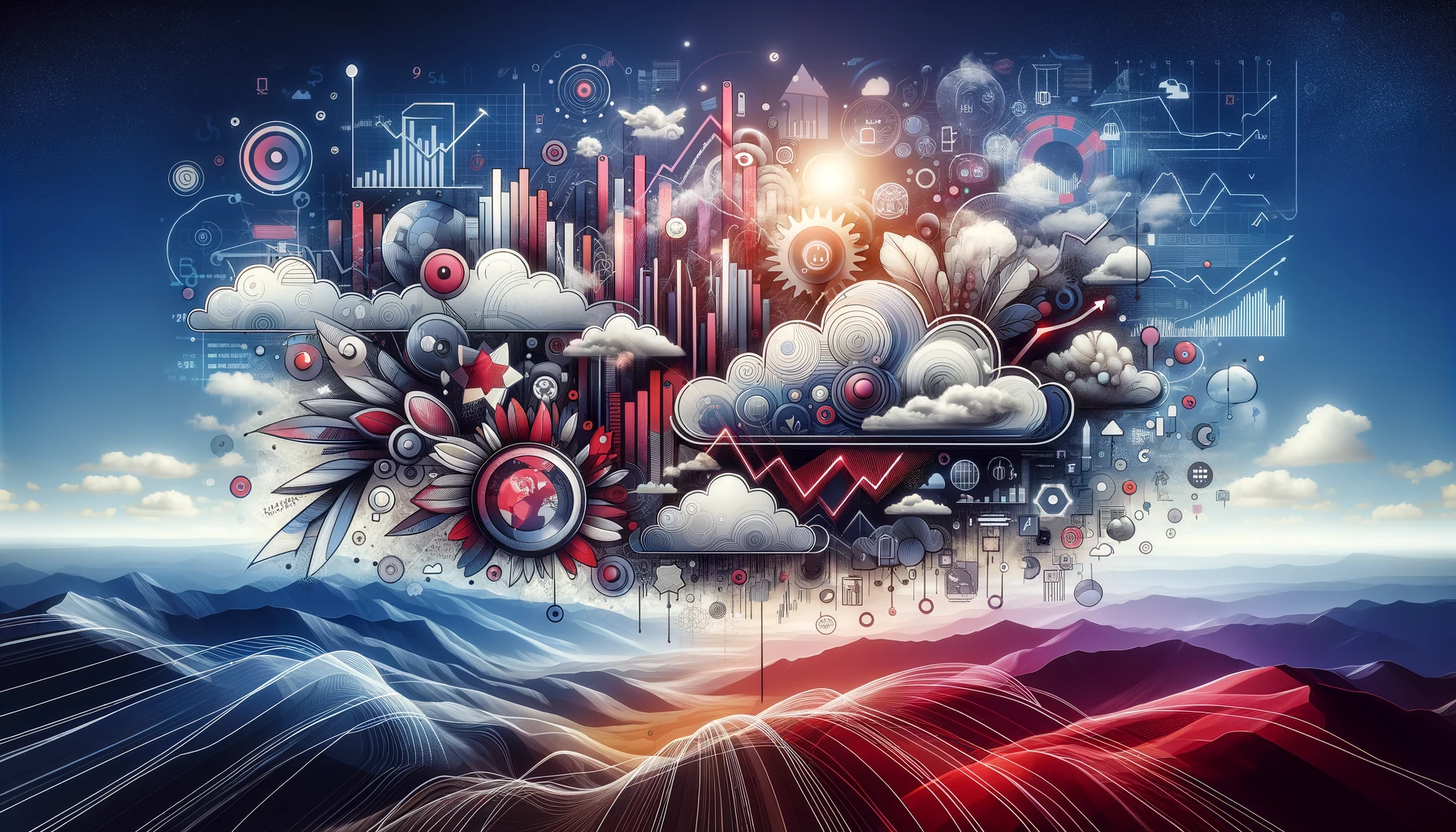 An artistic combination of digital creativity elements with financial symbols, capturing the essence of Adobe&rsquo;s role in the digital and corporate world.